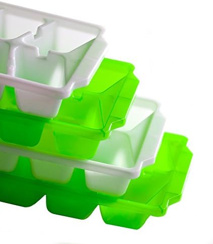 4 Pack Basic Ice Cube Trays - Two Each of Lime Green and Clean White - Easily Stackable
