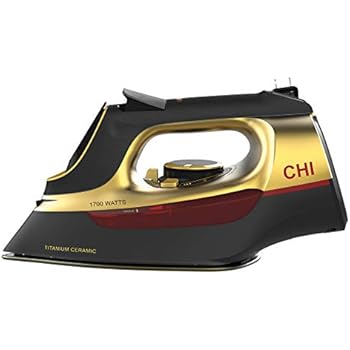 CHI Steam Iron for Clothes with Titanium Infused Ceramic Soleplate, 1700 Watts, Retractable Cord, 3-Way Auto Shutoff, 400+ Holes, Professional Grade, Gold (13116)