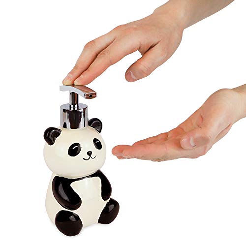 Isaac Jacobs Ceramic Panda Bear, Liquid Soap Pump/Lotion Dispenser with Chrome Metal Pump â€“ Great for Bathroom, Kitchen Countertop, Bath Accessory (Panda)