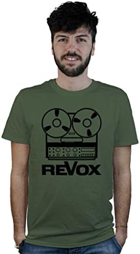 Doctor Music Shirt T-Shirt Revox, Maglietta DJ Con Disegno Del mitico registratore a Bobine Vintage, Verde