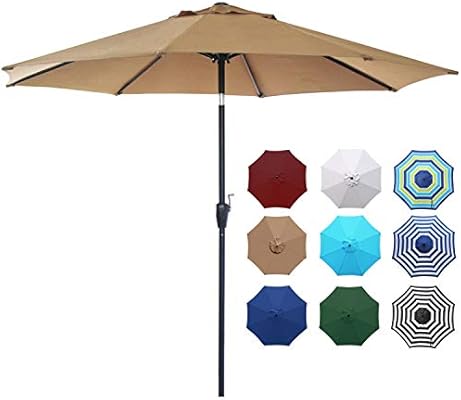 Amazon Com Blissun 9 Outdoor Market Patio Umbrella With Push Button Tilt And Crank 8 Ribs Tan Garden Outdoor
