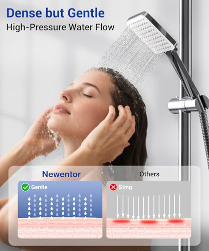 Newentor Shower Head and Hose[TESTSIEGER], High Pressure Shower Head with 6 Modes, Universal Water Saving Large Showerhead with 1.5M Hose, Silver