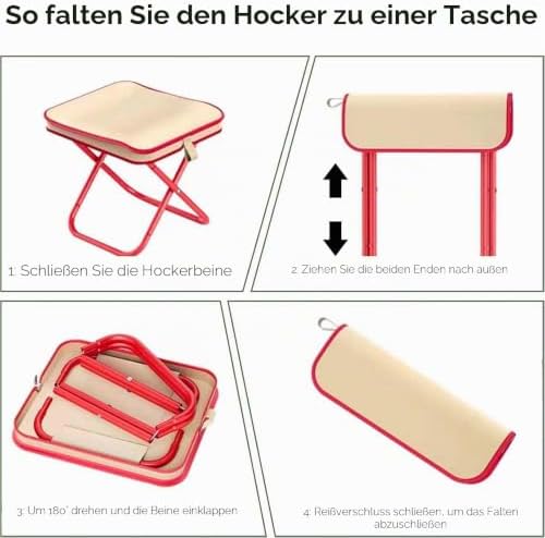 Camping Hocker,Klapphocker 28CM,Tragbarer Klapphocker,Mini Outdoor Camping Klappstühle mit Aufbewahrungsbeutel,für Camping Garten Reisen Angeln Grillen Strand Picknick (Rosa/1)