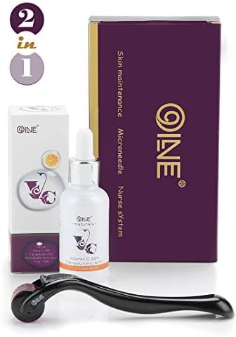 Derma Roller Kit 0.30mm with 25% Vitamin C, E & Hyaluronic Acid Facial Serum - Microdermabrasion Microneedle 540 Titanium Needles Kit for Face and Body - Includes Free Storage Case and E-Books