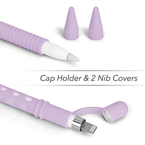 Silicone Case for Apple Pencil Holder Sleeve Skin Pocket Cover Accessories for iPad Pro 9.7/10.5/12.9, Soft Grip Pouch with Charging Cap Holder and 2 Protective Nib Covers (Purple) - Thumbnail 5