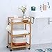 LANGRIA 3 Tier Rolling Cart Bamboo Service Kitchen Cart Storage Shelf with Hooks and Lockable Wheels for Home Dinning Room Bathroom Organization (Load 11 lbs. Per Shelf) (18.5