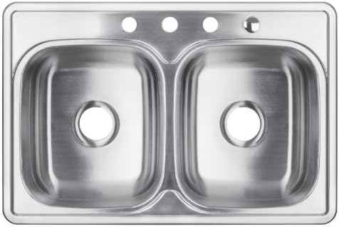 AKDY 33"X22" AKT3322D074 T-304 STAINLESS STEEL TOP MOUNT DROP IN 50/50 DOUBLE BOWL 22 GAUGE KITCHEN SINK
