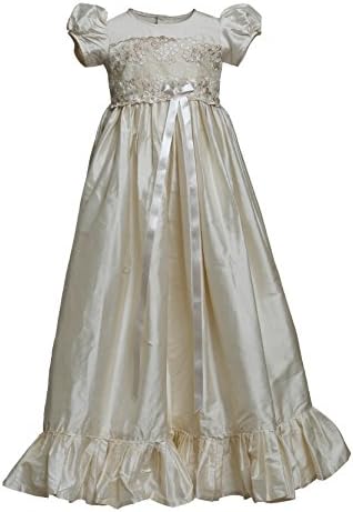 Caremour Baby Girls' Premium Silk and Cotton Lace Baptism Gown (18-24 months, Off white)