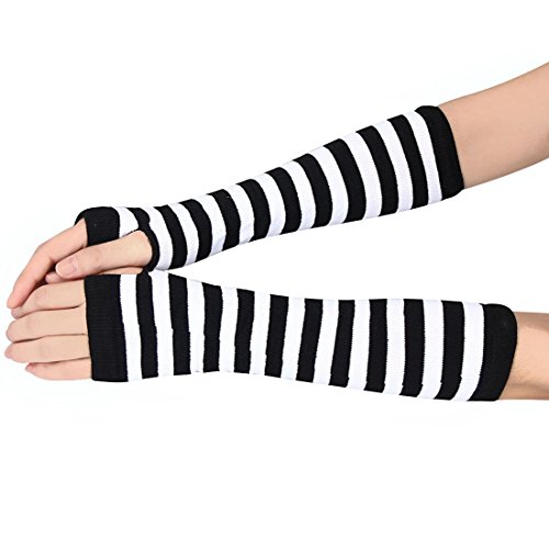 image for Gloves - SODIAL(R)Womens Stripe Knitted Fingerless Winter Gloves Soft 