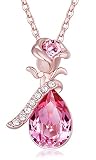 FAPPAC Flower Pendant Necklace Enriched with Swarovski Crystals, 18k Rose Gold Plated - Pink