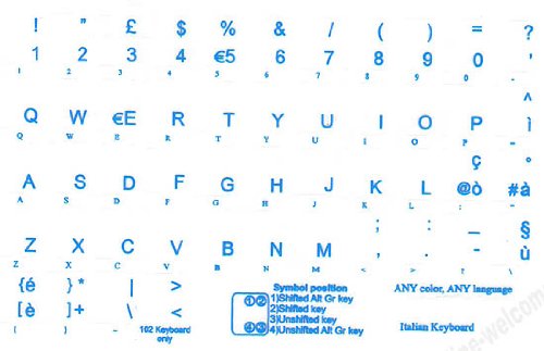 Italian Keyboard Stickers Transparent Blue Lettering for All Pc Desktop Computer Laptop