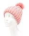 MIRMARU Winter Ribbed Knitted Skull Cap Cuff Beanie Hat with Faux Fuzzy Fur Pom Pom.(Pink)