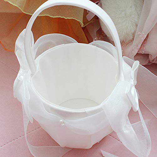 BETAULIFE Ivory Elegant Satin Bow Flower Girl Basket Ivory 2 pcs/Pack (Basket)