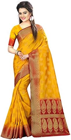 Designer Sarees Woven Work Banarasi Art Silk Saree for women With Unstitched Blouse Piece (Yellow 2)
