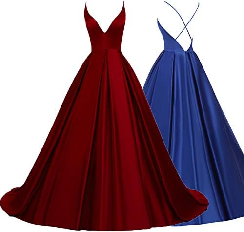 Ruolai Women's Spaghetti Straps Prom Dresses Long Satin Formal Gown with Pockets