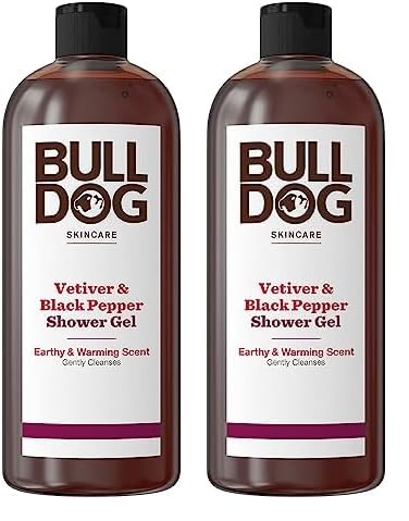 Bulldog Skincare Vetiver & Black Pepper Shower Gel for Men, Natural, Refreshing Men's Shower Gel, 500 ml (Pack of 2)