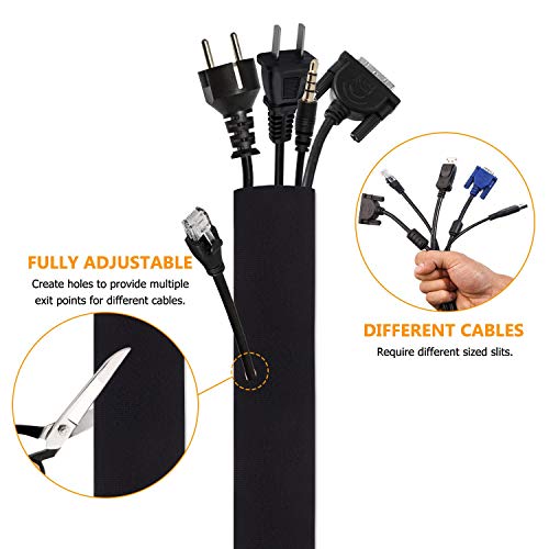 Bestfy Cord Organizer System Cable Management Sleeve, 19.5 inch, Wire Cover with Zipper, Cable Wrap, Cord Sleeves for TV, Computer, Office, Home Entertainment, 4 Pack (Renewed)