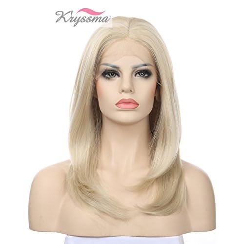 Best K Ryssma Platinum Blonde Short Bob Lace Front Wigs For White