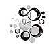 Huston Lowell Black and Silver Rounds Wall Clock Mirror Wall Clock Modern Design Removable DIY Acrylic 3D Mirror Wall Decal Wall Sticker Decoration