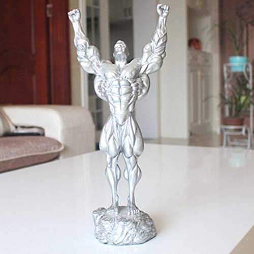 RMJAI Statue Bodybuilding Figurine Statue Gym Resin Sculpture Statue Fitness Muscular Man Decorative Collectables for Home Trophy Figurines Ornaments Decoration (Color : Silver)