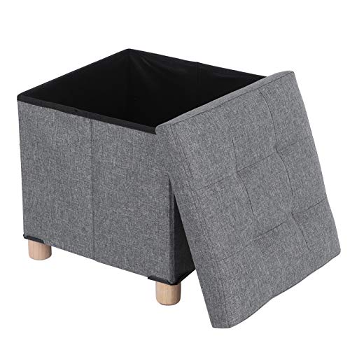 Square Footrest Seat,dark grey ottoman storage box ark grey ottoman storage box Folding Storage Foot Rest Stool Ottoman Square Cube Toy Box with 4 Wooden Legs and Removable Cushion,dark grey ottoman