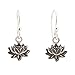 Small Detailed Lotus Flower Dangle Earrings in Sterling Silver, #7435