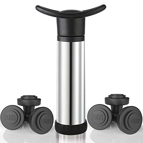 Wine Saver Preserver, 6 Wine Bottle Stoppers with Exhaust Button and 1 Stainless Steel Vacuum Pump, Sealer for Keep Wine Fresh