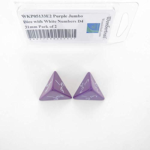 Purple Jumbo Dice with White Numbers D4 31mm (1.25in) Pack of 2 Wondertrail