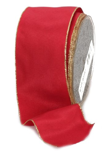 Ampelco Ribbon Company Gold Wired 27-Yard Taffeta Ribbon, 2.5-Inch, Scarlet