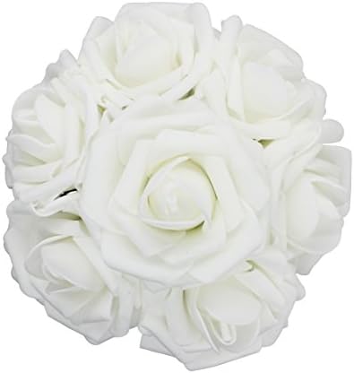 50pcs Artificial Flower，Real Touch Artificial Foam Roses Decoration DIY for Wedding Bridesmaid Bridal Bouquet Centerpieces Party (50, white)