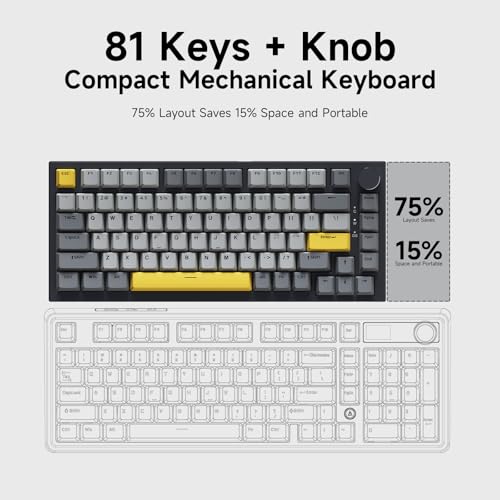 Ajazz AK820 75% Wired Gasket Mechanical Gaming Keyboard with Volume Knob - South Facing LED - PBT Keycaps - Programmable RGB Hot Swap Keyboard