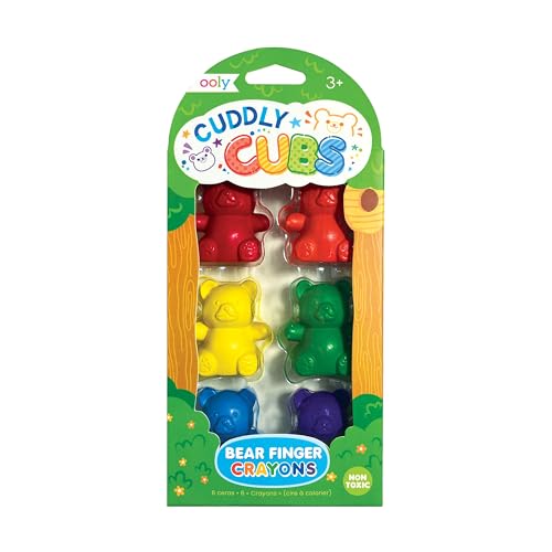 OOLY Cuddly Cubs Bear Finger Crayons for Toddlers - Set of 6 Bear Shaped Crayons, 6 Colors, Easy Grip, Non-Toxic, Ages 3+