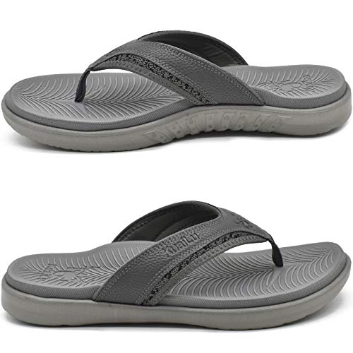 KuaiLu Mens Leather Sport Flip Flops Comfort Orthotic Thong Sandals