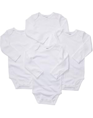 4 Pack Longsleeve Bodysuits - White-White-9 Months