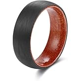 POYA Wedding Band for Men Women Black Carbon Fiber Ring with Rosewood Interior