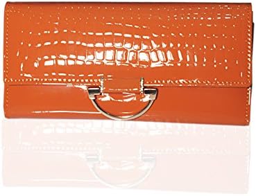 Leather Outwear Womens Envelope Evening Patent Croc Skin Embossed Party Clutch (Orange)