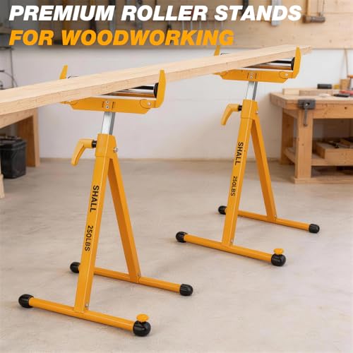 Shall Lot de 2 supports à rouleaux pliants – Capacité de charge de 113,4 kg – Hauteur réglable de 70 à 109 cm – Pour sciage à table – Travail du bois Servante à Rouleau
