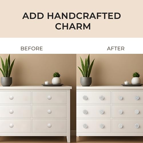 Ajuny Set of 20 Ceramic Furniture Knobs Drawer Cabinet Knobs | White Handmade Vintage Dresser Gloss Finish Decorative Ideal for Kitchen and Bathroom Style
