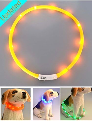 LED Pet Dog Collar,Pashion USB Rechargeable LED Light-Up Safety Neck Loop One Size Fits All Waterproof Night Safety Pet Dog Collar (Yellow)
