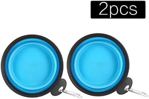 Large Portable Travel Dog Bowl, Aigou 6 Inch Diameter for Medium to Large Dogs, Lightweight Collapsible Pet Dog Cat Bowl Travel Bowl Water Feeder Bowl with Carabiner (2 Pack, Blue)