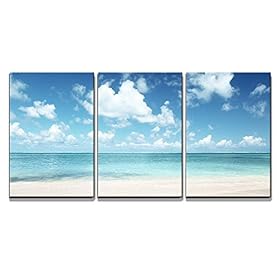 wall26 Canvas Print Wall Art Set Caribbean Beach Shore with Clouds Nature Wilderness Photography Realism Rustic Scenic… 41q7 GYFHKL