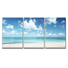 3 Piece Canvas Wall Art - Sand of Beach Caribbean Sea - Modern Home Art Stretched and Framed Ready to Hang - 16"x24"x3 Panels