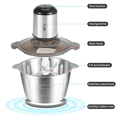 Meat Grinder Food Chopper Electric Food Processor, 2L Stainless Steel