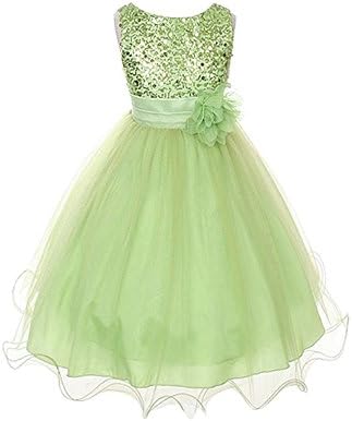 Roberoody Elegant Nice Absolutely Beautiful Sequined Bodice with Double Tulle Skirt Party flower Girl Dress-KD305-LimeGreen-4 as picture4