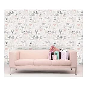 Large Wall Mural - Cute Animals and Retro Style Bikes | Self-Adhesive Vinyl Wallpaper/Removable Modern Decorating Wall Art - 66" x 96"