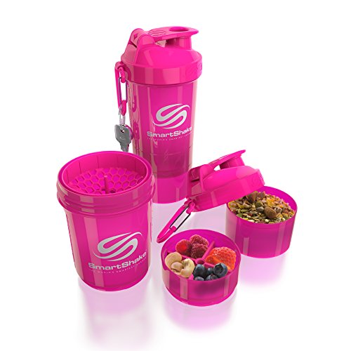SmartShake Original 2GO Bottle, 20 oz Shaker Cup, Neon Pink