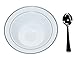 100 Heavyweight Elegant 12oz Plastic Disposable 7.5” Bowls & 100 Silver Plastic Spoons, Perfect for Salads, Desserts, Ice Cream, Soup, Catering, Weddings, Parties