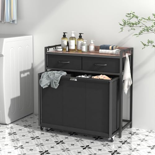 KISFAM Cesto Ropa Sucia con 3 Bolsas Extraíbles con Ruedas, Cestos para la Ropa Sucia para Organización y Almacenamiento con 2 Cajones Extraíbles para Usar en la Lavandería, el Baño o el Dormitorio