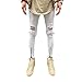 Helisopus Men's Straight Slim Fit Ripped Jeans With Distressed Holes Relaxed Destroyed Denim Pants White W30
