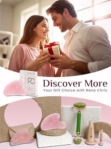 Rena Chris 100% Natural Rose Quartz Gua Sha Stone, Face Guasha Tool for Jawline Sculpting and Puffiness Reducing, Gua Sha Massage Tool Suitable for Daily Skin Care Routine (Pink)